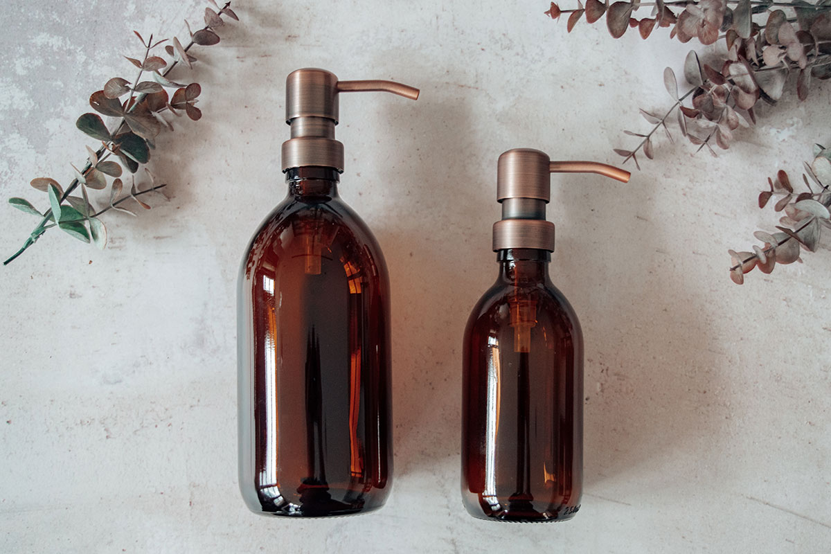Amber glass soap bottle dispenser for DIY foaming hand soap